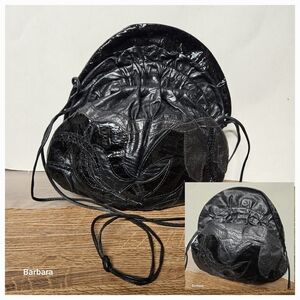 Vintage 80s Colini Black on Black Gathered Rim Top Crossbody Bag